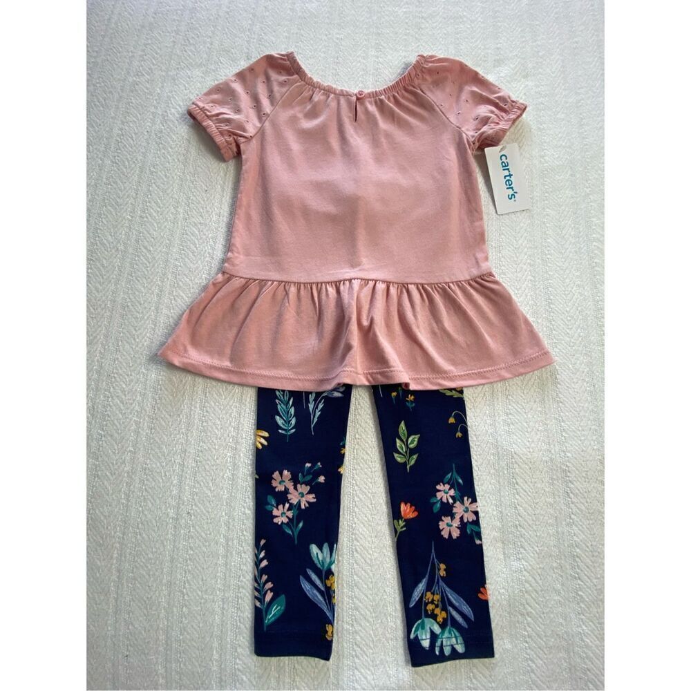 CARTER’S Girl’s 2T Peplum Tee & Floral Leggings Set - Picture 2 of 7